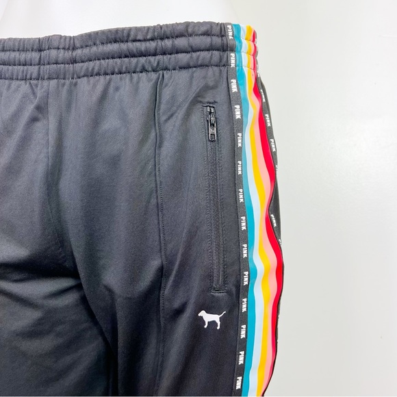 PINK by VICTORIA SECRET skinny black track pants zip ankle, tie waist NWOT sz M - Picture 7 of 9